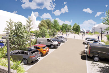 Une vidéo 3D qui donne un aperçu du centre-ville de Guipavas après la fin des travaux de réaménagement du centre-ville.