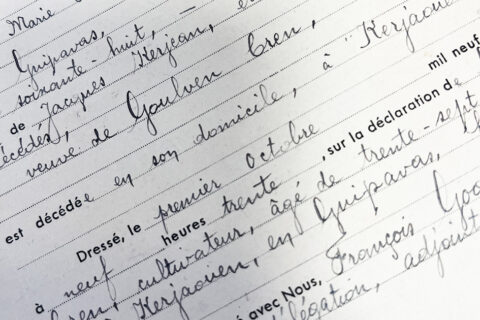 gros plan sur la page d'un ancien registre. écrituree ancienne à la plume, belle et soignée.