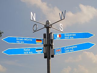 panneau d'indication nord ouest sud est indiquant plusieurs ville, dont guipavas - Agrandir l'image, fenêtre modale