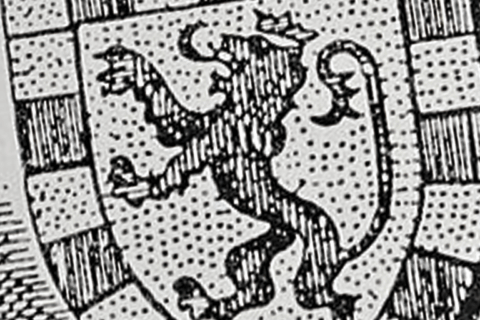 Blason de la ville de guipavas en noir et blanc. Il représente un bouclier au sein duquel il y a un lion.